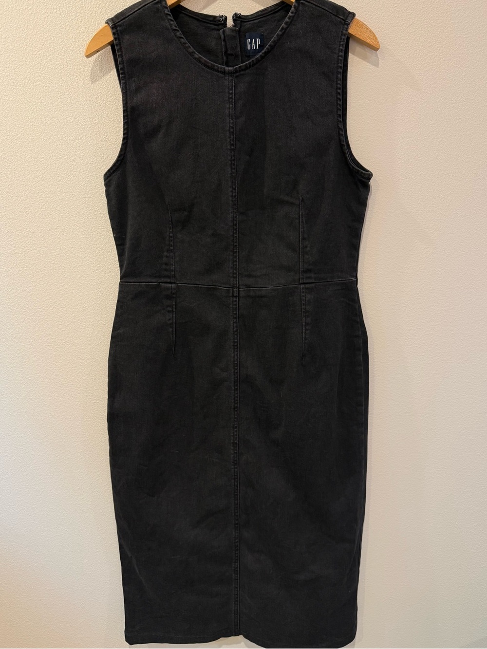 GAP Black Sleeveless Black Denim Midi Sheath Dress